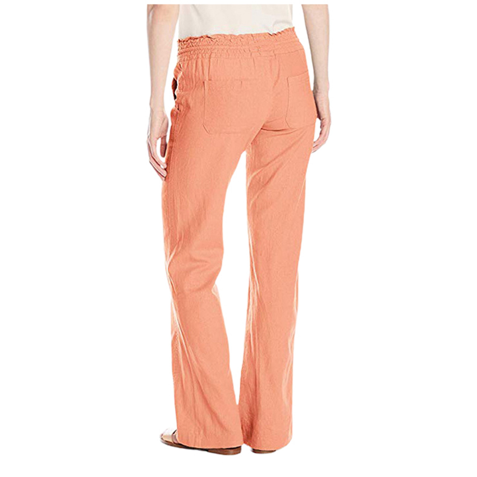 thumbnail image 2 of Pantalones palazzo anchos con cordón de lino suave para mujer: color liso, cintura ajustable, corte fluido para uso informal/viajes, mezcla de lino transpirable, 2 of 8